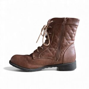 Katliu Brown Quilted Faux Leather Equestrian Style Ankle Boots Fall Size 8